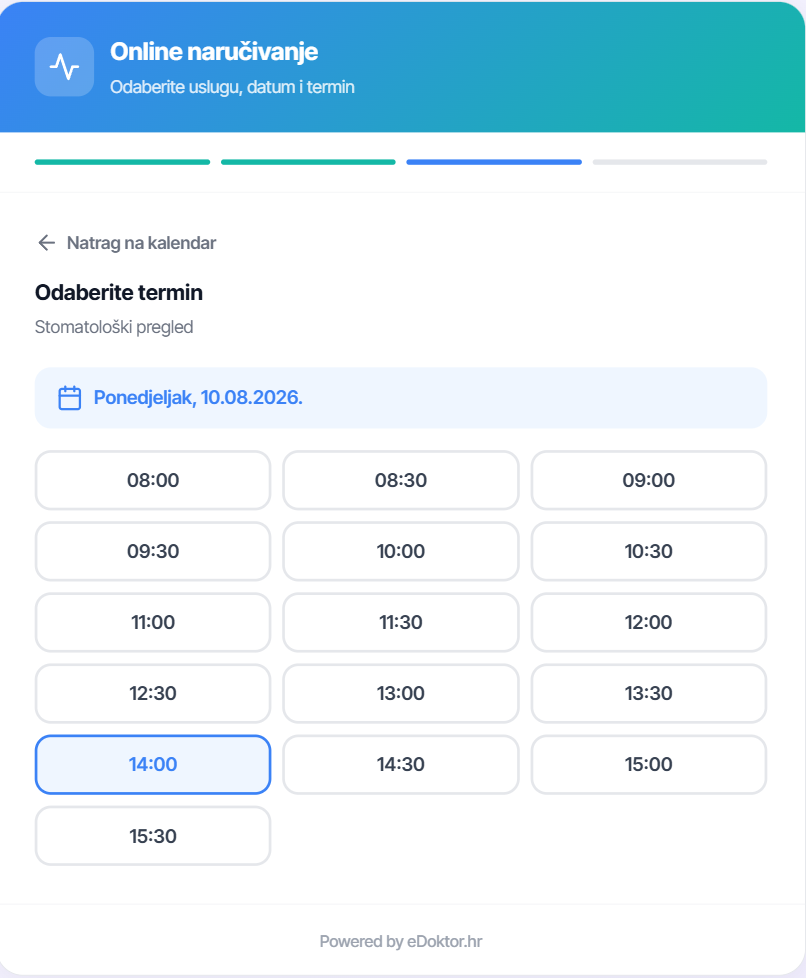 Odabir termina u widgetu za online narucivanje pacijenata