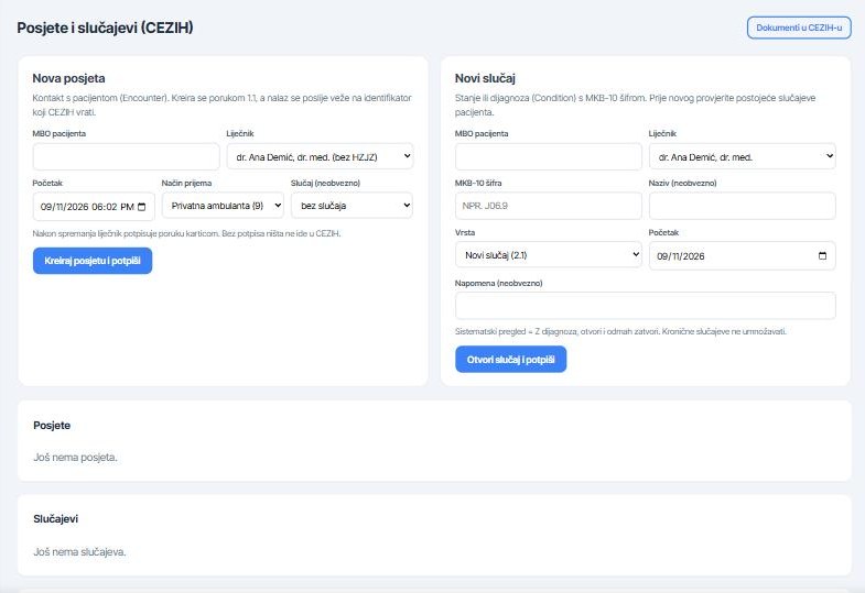 Kartica Posjete i slucajevi CEZIH u eDoktor demo ordinaciji