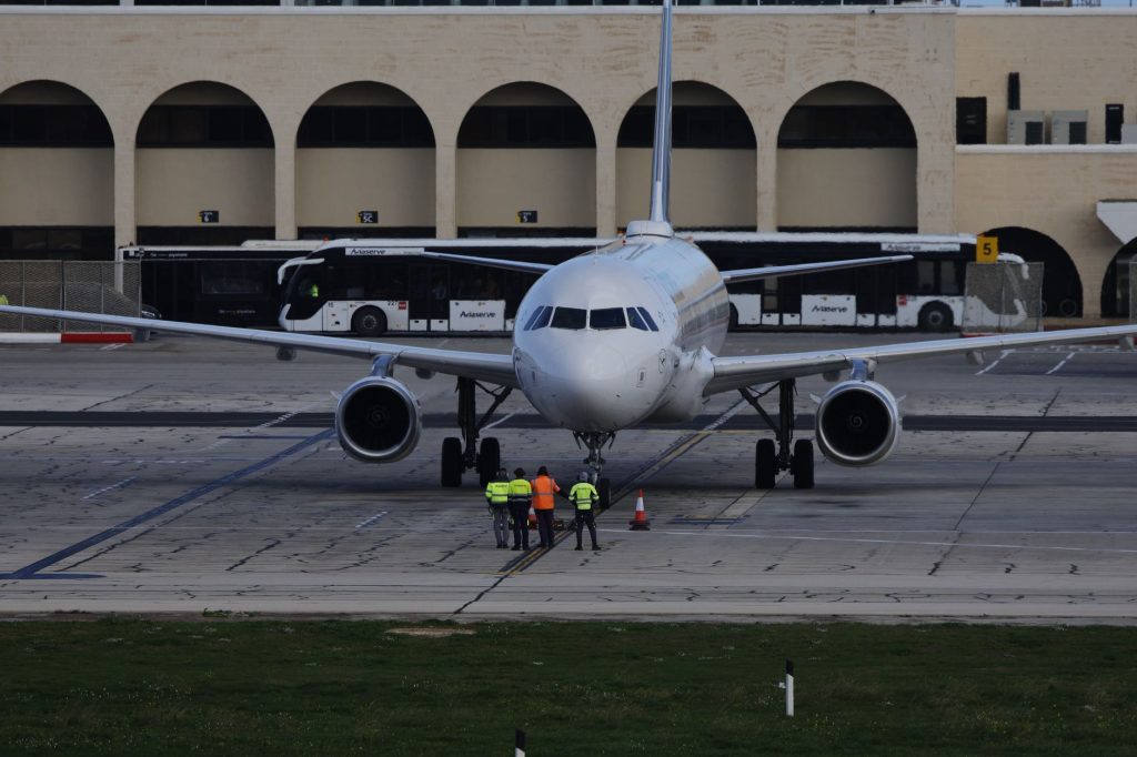 medical evacuation airplane on airport tarmac, no people visible